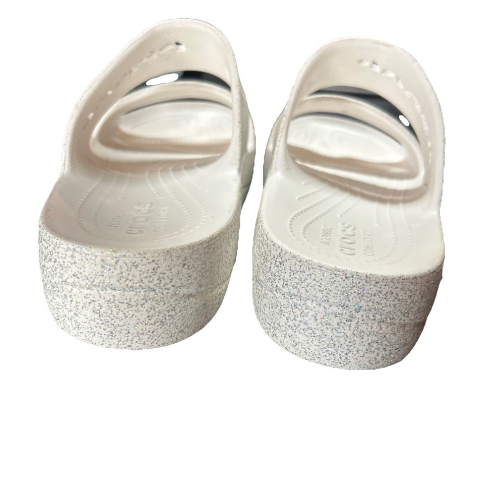 Crocs Women's White Sparkle Sandals Sz 11 Glitter Vacation Resort - Picture 6 of 7